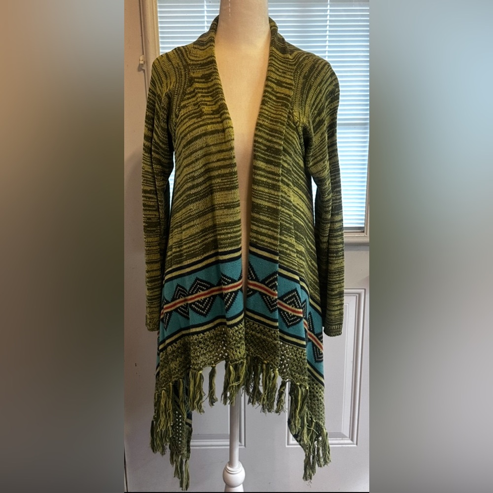 #1272 Wrangler Olive Green Cardigan with Geometric Pattern